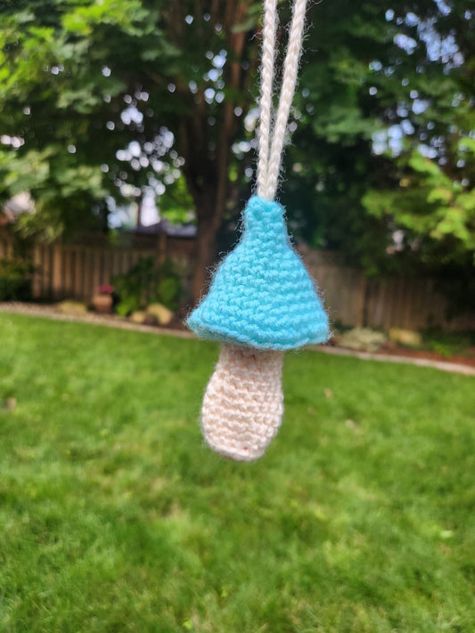 mushroom hidden pocket necklace ~ blue